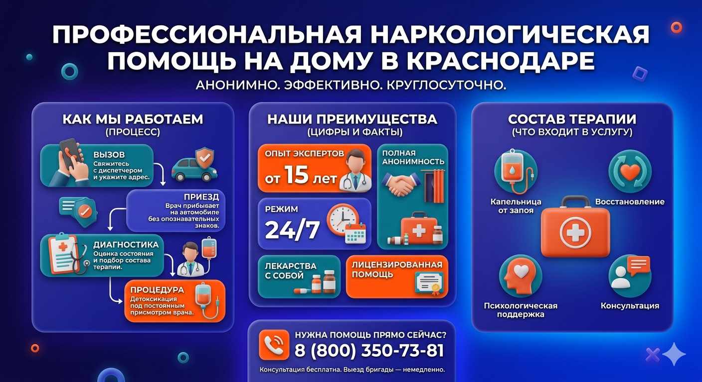 Инфографика о принципах лечения алкоголизма на дому в Данкове: этапы вызова нарколога, преимущества анонимной детоксикации и состав медицинской помощи.